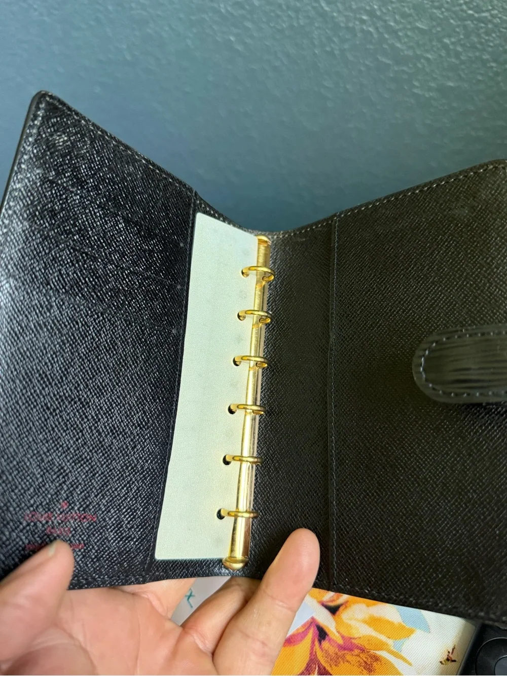 Louis Vuitton Black Textured Leather Small Wallet with Pink Logo Stamp